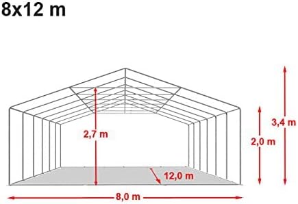 Diagram showing dimensions of 8x12m marquee