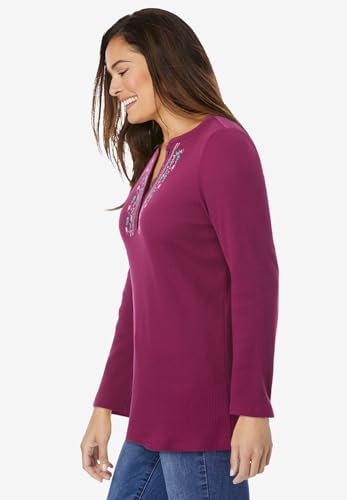 Woman Within Plus Size Embroidered Thermal Henley Tee3