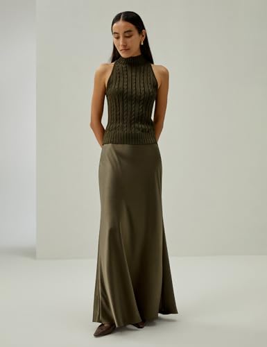 LilySilk Versatile Double-Faced Silk Charmeuse Skirt for Women Maxi Length Straight Cut Long Flare Hem Bottom Dress4