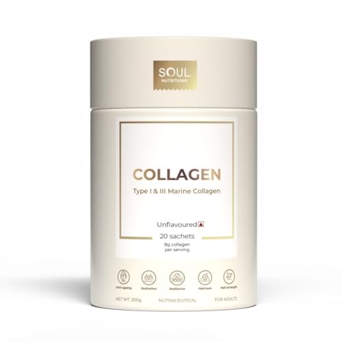 100% Pure Marine Collagen Protein, Unflavored, 20 Servings Sugar Free - for Hair Skin and Nails - Type I & III Peptides Sugar, Dairy Preservative-& GMO-Free, Perfect for Drinks & Smoothies..