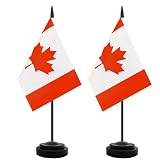 TrendPow 2 Pack Canada Desk Flag, Canadian Table Office Flags, Small Miniature Desktop Flag With 12"" Solid Black Pole and Black Base, Classroom, Offices Meeting Desk Decoration (Canada)