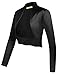 Belle Poque Women Satin Bolero Jackets Long Sleeve Cropped Cardigan Ruffle Hem Elegant Shrugs Black M