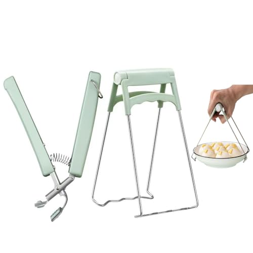 2 Pack Kitchen Hot Plate Gripper, Stainless Steel Bowl Clip, Kitchen Tongs Bowl Dish Pan Clips Tongs?Anti-Hot Bowl Dish Clip - Avoid Scalding Kitchenware Set (Light Green)