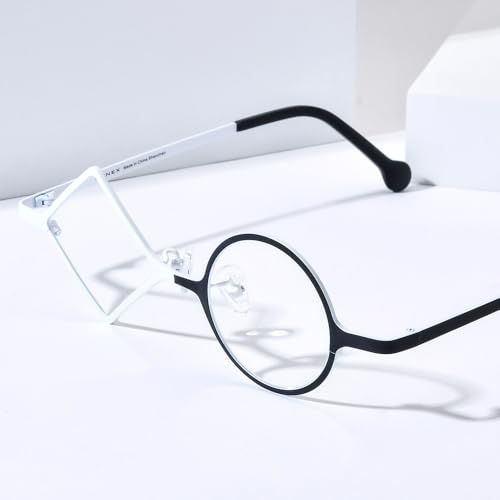 Image of FONEX Colorful Titanium Glasses Frame Men Left Round Right Square Optical Eyeglasses Women F85747