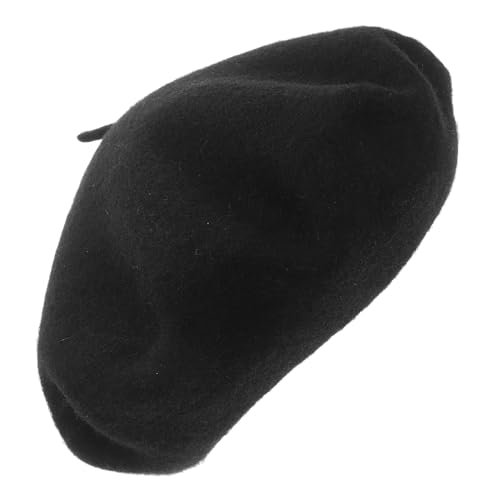SHOWERORO Boina para menina preta de lã quente tamanho infantil 52-54 cm gorro tipo boina francesa respirável para outono e inverno acessório artístico para meninas pequenas