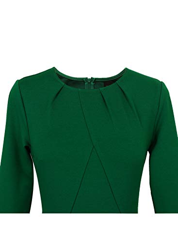 Image of VFSHOW Womens Pleated Crew Neck Peplum Slim Work Business Dress Elegant 3 /4 Sleeves Office Church Bodycon Pencil Sheath Dress
