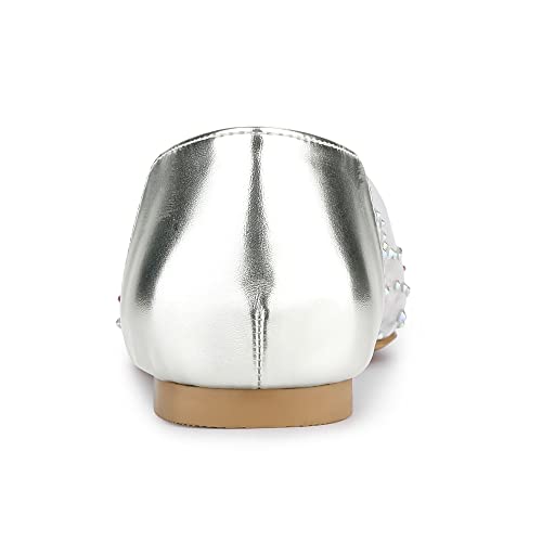 Allegra K Women's Pointed Toe Clear Rhinestone Ballet Flats4