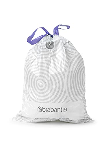Brabantia PerfectFit Trash Bags (Size D/4.4-5.3 Gal) Thick Plastic Trash Can Liners with Drawstring Handles (40 Bags)
