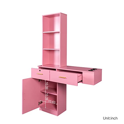 Pink-Wall-Mount-Hair-Styling-Barber-Station-Beauty-Salon-Spa-Furniture-Set-Dressing-Table-Hair-Salon-Equipment-3-Storage-Shelf2-Drawers1-Cabinet3-Heat-Resistant-Sleeves