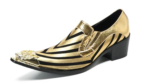 Santimon Men's Slip On Shoes Penny Loafers - Genuine Leather Dress Casual Western Moccasins with Metal-Tip for Wedding, Party & Disco