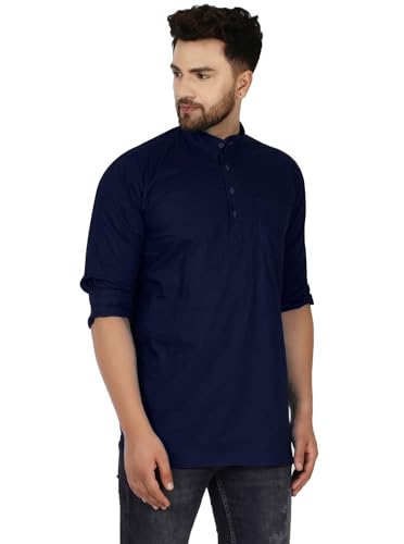 Image of AMAZON BRAND - ANARVA Men's Pure Cotton Solid Kurta Long Sleeves Band Collar Casual Shirt