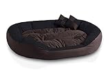 BedDog® 4in1 Hundebett SABA, Wende-Hunde-Kissen oval-rund, großes Hundekörbchen, abwischbares Hundebett mit Rand, für drinnen, draußen, XXL, Mocca, schwarz-braun