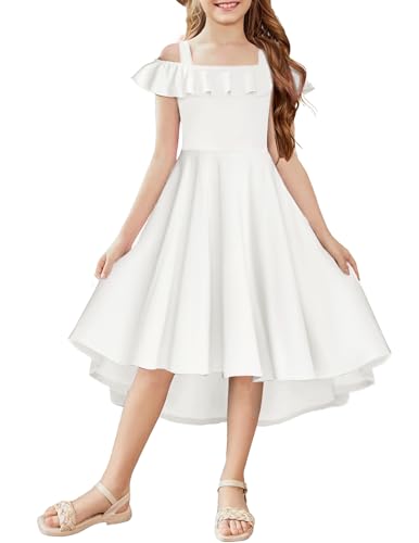 Arshiner Girls Summer Dress Off Shoulder Flutter Sleeve Midi Swing Cassual Formal Dresses with Pocket