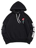 ZAFUL Men's Fleece Hoodie Unisex Rose Letter Print Hooded Pullover Kangaroo Pocket Sweatshirt Black XL