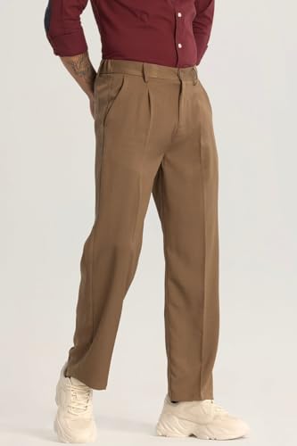 Image of SNITCH Brown Plain Relaxed Fit Trousers