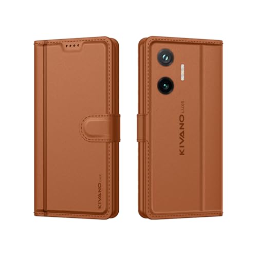 Image of KIVANO LUXE Compatible for Poco F7 5G Luxury Handmade Leather Magnetic Flip Folio Case | Card Holder & Kickstand | Slim Protective Cover | Unisex - Brown