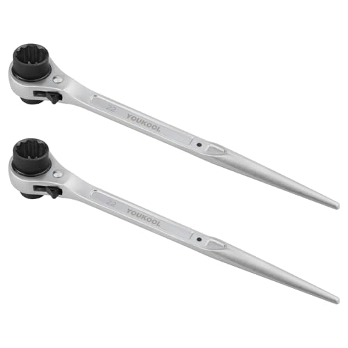 YOUKOOL 2-Pack 19mm x 22mm OR 3/47/8 Ratcheting Scaffold Podger & Spud Wrench 12-Point Double Ended Socket Heavy-Duty Cr-V Steel Scaffold Tool Silver