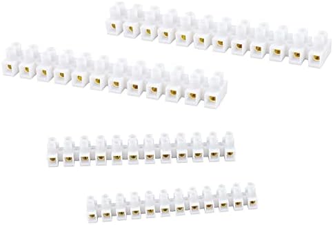 4 Pack of Clear Electrical Terminal Blocks - 3A 15A Dual Row 12 Position Wire Connectors, Flathead, Easy Attachment Holes, Multiple Outlet Connecting Design