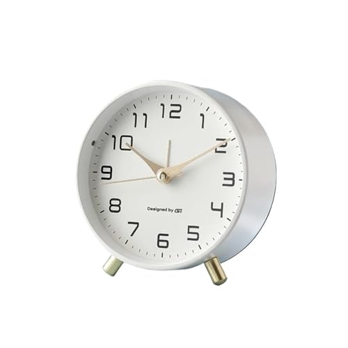 ZOLULA Bedside clock Luxury Alarm Clock Mute Children's Student Desk Table Clock Bedroom Study Room Simple Frosted Metal Clock office travel (Color : White)