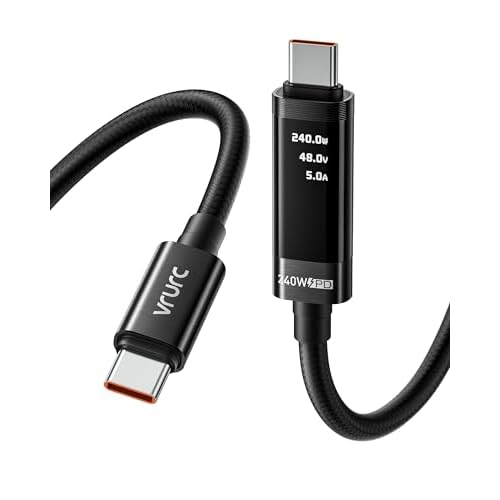 VRURC 240W USB C to USB C Cable Fast Charging,Upcycled-Braided Nylon with 120-Year Bend Durability USB C Cord for Car Vehicle,iPhone 17,MacBook, Galaxy S24,Travel,3ft Length 48V 3.25A(Black)