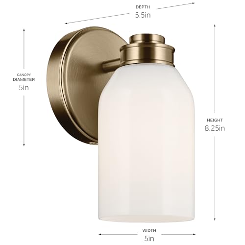 Image of Kichler Shae 1-Light Bathroom Wall Light, Champagne Bronze | White opal glass wall light for bathrooms, hallways and mirrors (5 inch x 8.25 inch), 55200CPZ