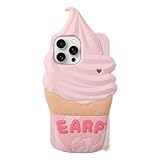 Filaco Silicon Case for iPhone 15 Pro Max, Cute 3D Ice Cream Phone Case, Pink Soft TPU Shockproof Protective for Women & Girl