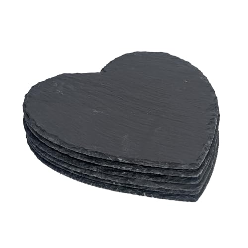 Argon Tableware Heart Slate Placemats - 25cm - Pack of 6 - Black Natural Stone Slate Dinner Mats Dinnerware Plate Placemats for Kitchen, Home, Bar, Restaurant, Weddings, Events