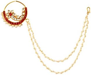 Dilan Jewels PURE Collection Red Color Ethnic Kundan Double Pearl String Bridal Nath For Women