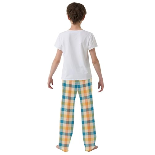 Blue Orange Yellow Beige Check Plaid Boys Pants for Kids Jogger Pants with Pockets S-XL3