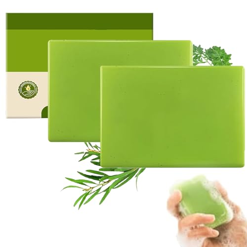 2 PCS Jabon Arbol de Te,Jabón para La Piel con Aceite de Árbol de Té,Baño Refrescante, Reconfortante e Hidratante,Hidrata La Piel y Limpia Suavemente, Cara y Jabon Cuerpo