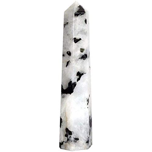 Jet International Women's Genuine Exquisite Rainbow Moonstone Obelisk Tower Jumbo 8 Facet Aura Rock Crystal Natural Polished Earth Spirit Balance Point Gemstone Spiritual Chakra Balancing Psychic