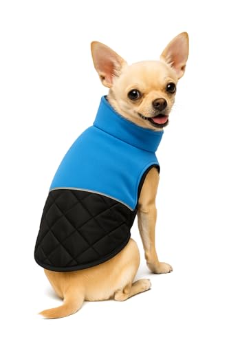 Image of The Pets Company Dog Winter Coat Jacket, Clothes, Windproof, Light Weight, Washable, Ultra Warm Thick Fleece Lined Dog Vest for Cold Weather Protection, (Reversible Blue, X - Small - 12 Inch)