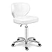 Produktbild Rollhocker Werkstatt mit RollenBarhocker mit Weiß PU Kunstleder Bezogener Sitzhöhenverstellbar 48-60 cmbis 160kgDesign Rollhocker mit Lehne für Friseur Maniküre Friseur Massage Tattoo Beauty Spa
