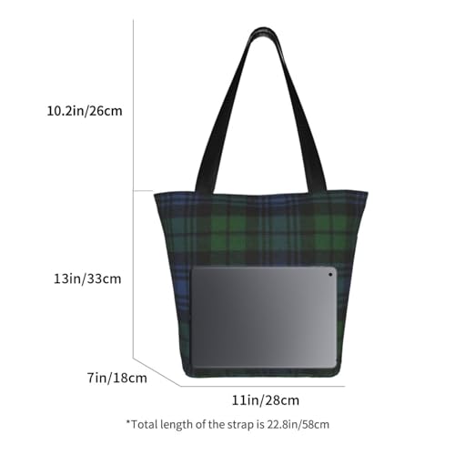 Black Watch Ancient Original Scottish Tartan Reusable Zippered Shoulder Bag, Stylish Polyester Tote With Wide Handle & Inner Pocket, Lightweight Durable Shopping & Travel Bag2