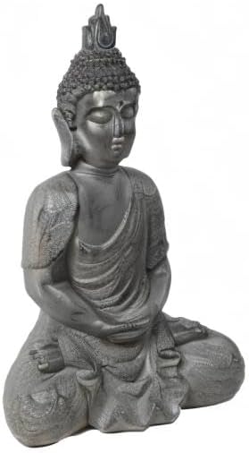 Miniatura 10 de LuxenHome - Estatua de Buda grande para exteriores e interiores, estatuas de jardín de Budas meditantes de piedra de fibra de 22 pulgadas,