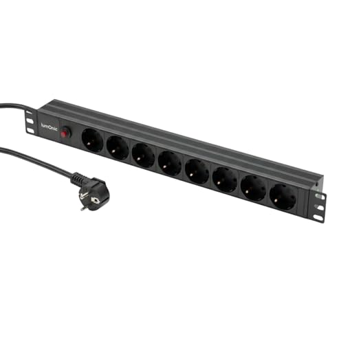 Bâti de prises 19 PDU 8x Lumonic noir 1U pour baie serveur et rack informatique
