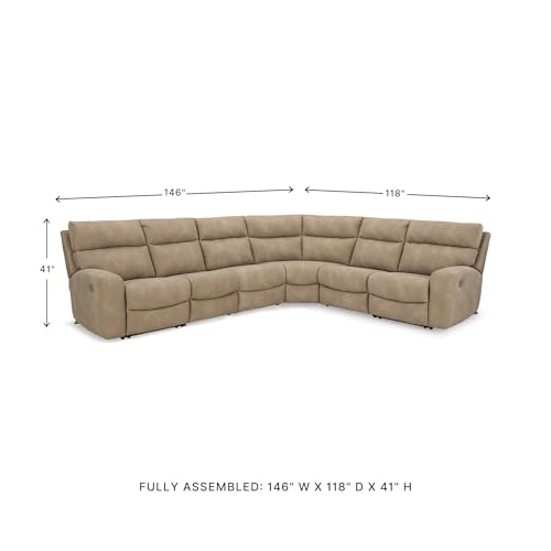 Image of Signature Design by Ashley Modern Next-Gen DuraPella L-Shape Right-Arm Facing Faux Leather 6-Piece Power Reclining Sectional with Adjustable Headrest and USB Charging Ports, Beige