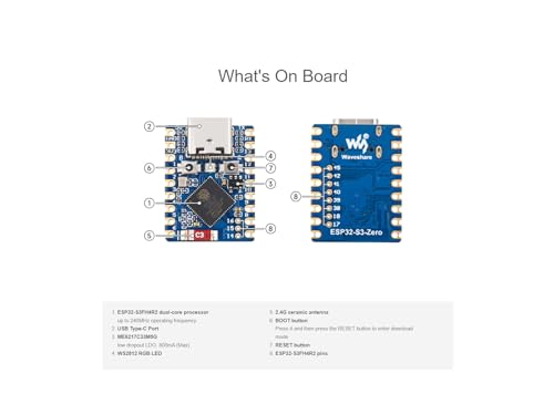 waveshare ESP32-S3 Mini Development Board with Pre-Soldered Header,2.4GHz Wi-Fi,Bluetooth 5 Support,Based on ESP32-S3FH4R2 Dual-Core Processor,240MHz Running Frequency, USB Type-C Port - Image 5