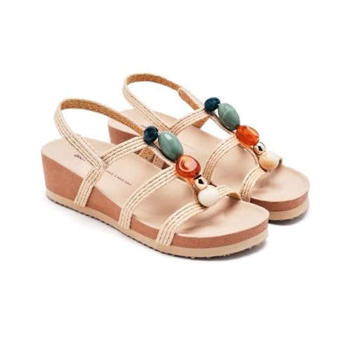 Sandales compensées en raphia Rantoul perles chaussure été femme confortable