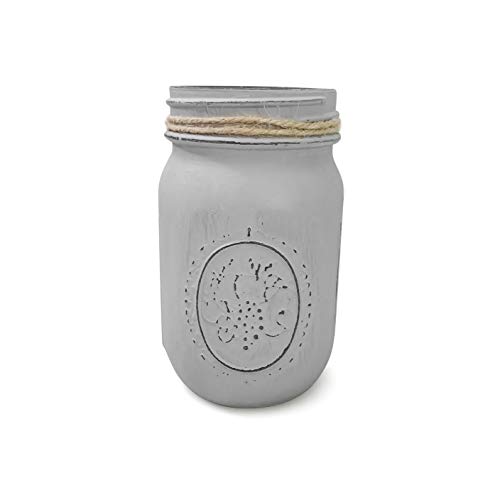 Rustic Light Gray Mason Jar Centerpieces for Home Decor, 16 oz Pint Jars for Table Arrangements, Baby Shower and Wedding Decor, Hand-Painted Gray Vase - Image 3