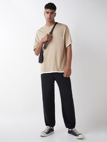 Image of Bewakoof Men's Solid Oversized Fit Cotton Poly Joggers