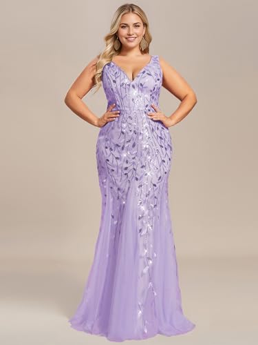 Image of Ever-Pretty Plus Sequin Formal Dresses Sleeveless V Neck Mermaid Ball Gowns Plus Size Prom Dress