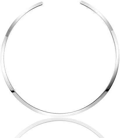 Statement Women Choker Necklace Polished Stainless Steel Chunky Necklace Collar Jewelry (White Silver)