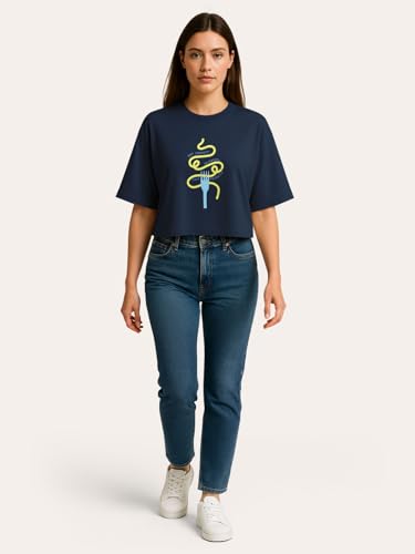 Image of HELLCAT Beige Printed Loose Fit Crew-Neck Crop T-Shirt for Women
