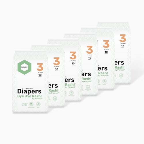Image of Parasol Clear+Dry Disposable Diapers | RashShield Protection, Leakproof Design, Hypoallergenic Diaper Set | Size 3 (16-28 lbs.) 60 Count