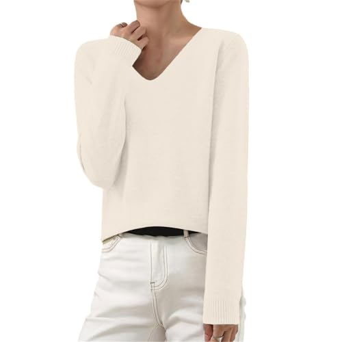 OIOLOYJM Fall Cashmere Sweaters for Women 2025 V Neck Long Sleeve Tops Lightweight Knitted Pullovers Merino Wool Sweater