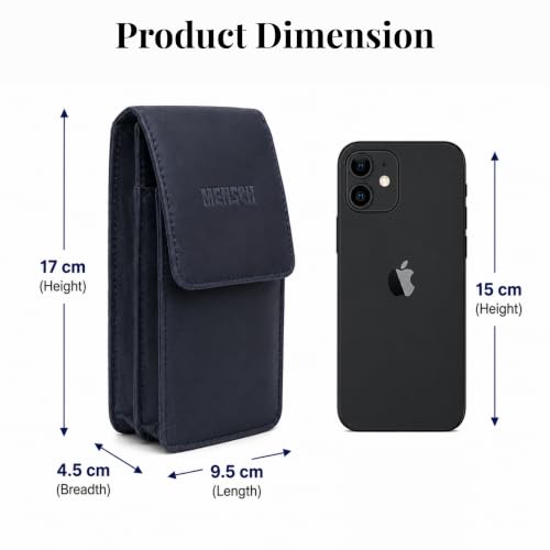 Image of MENSCH Genuine Leather Multifunctional Phone Mobile Pouch Waist Bag with Belt Loop for Accessories, Apple iPhones, Smartphones, Androids Upto 6.7 inch for Daily Use, Travelling for Men & Women (Blue)