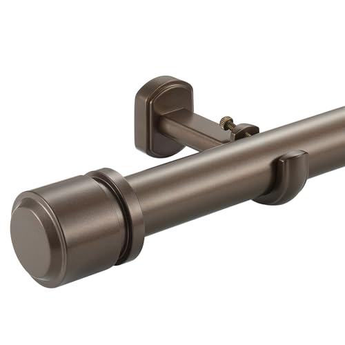 1 1/8 Inch Diameter Curtain Rods 72 to 144 Inches(6-12ft), Telescoping Heavy Duty Large Drapery Rod with Adjustable Aluminum Alloy Bracket, Solid End Caps for Windows Patio Decoration, Dark Bronze