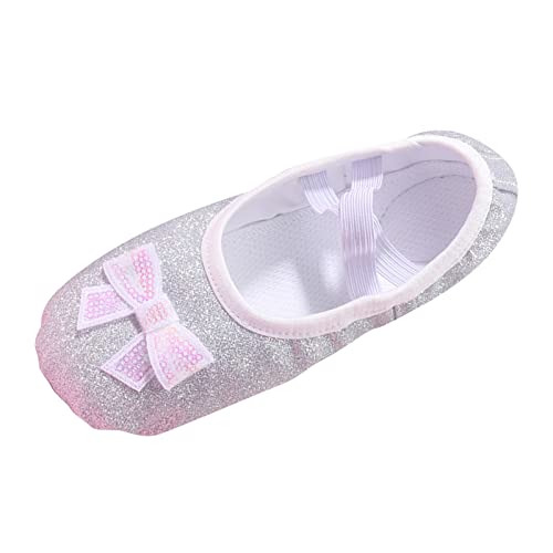 Glitter Ballet Shoes for Girls with Bowknot Metallic Faux Leather Ballet Slippers Practice Dance Shoes for Kids