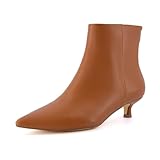 CUSHIONAIRE Women's Barbi Kitten Heel Bootie – Soft Vegan Leather, and Back Zipper, pointed toe booties, COGNAC 6